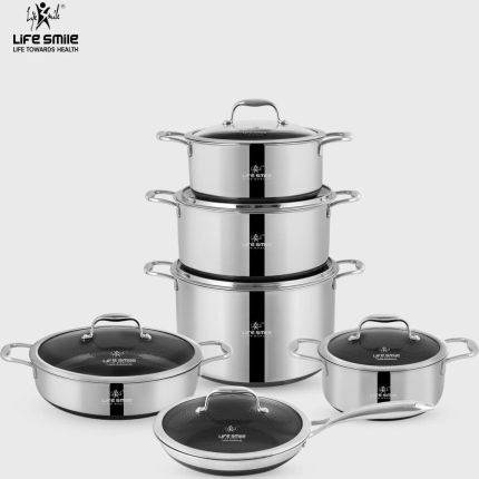 سرویس قابلمه لایف اسمایل مدل LIFEP18-12 ظرفیت ۱۲ پارچه استیل دوطرف لیزری